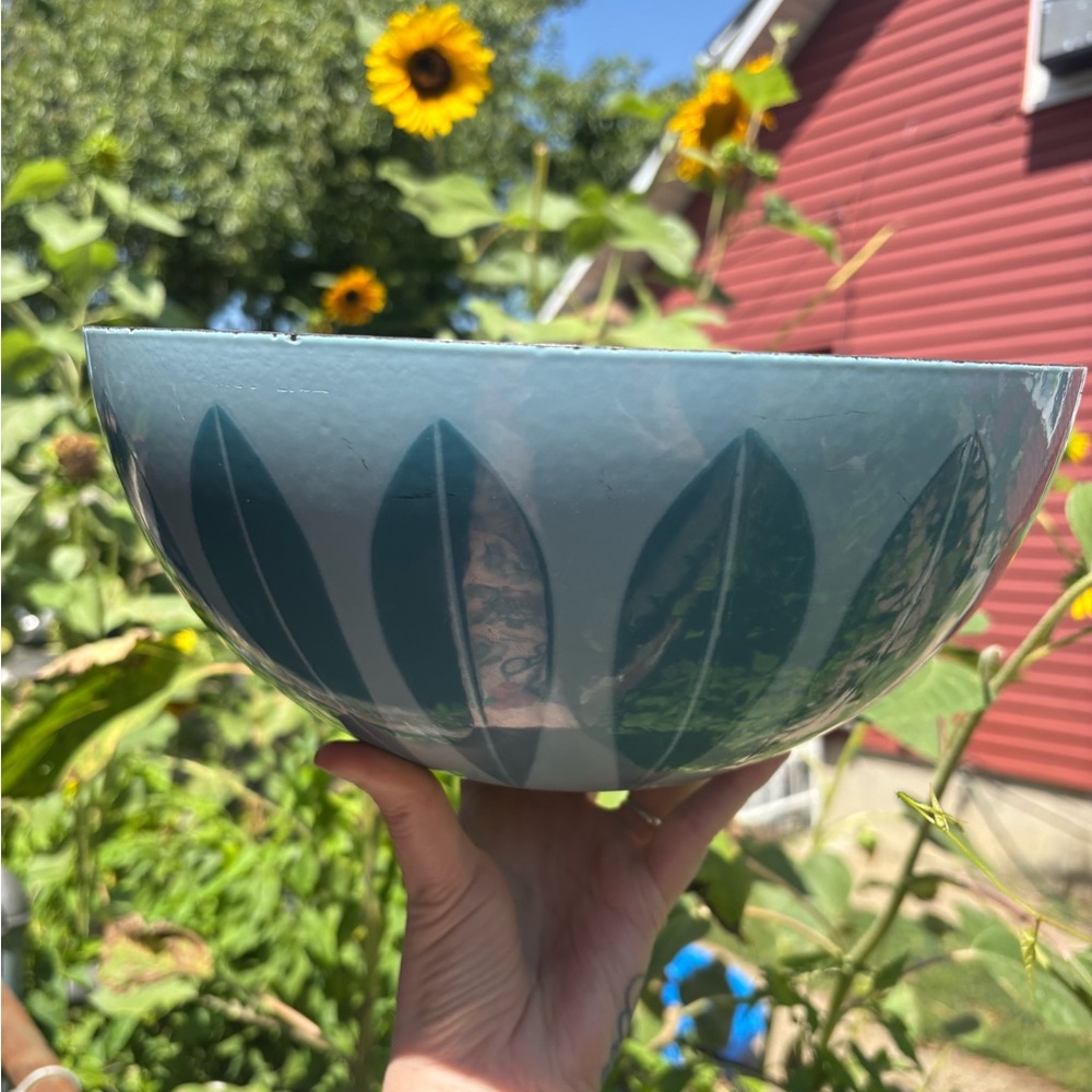 Vintage Cathrineholm XL 11" Teal/Blue Lotus Enamel Bowl Mid Century Modern